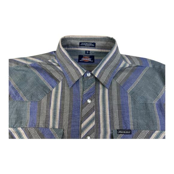 Dickies Men’s Pearl Snap Western Long Sleeve Striped Shirt Large Purple Denim - Picture 12 of 13